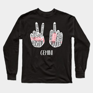 Gemini, Zodiac, June Birthday, Yin Yang, Peace Sign, Middle Finger Long Sleeve T-Shirt